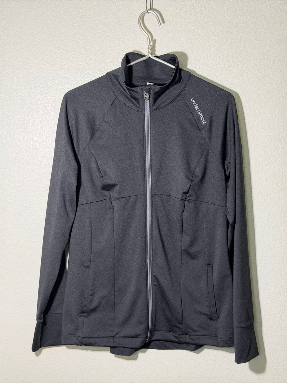 Under Armour Women's LARGE UA Studio Zip Jacket Black Track Pockets AllSeason